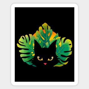 Black Cat with Tropical Leaves in the Sunset Sticker